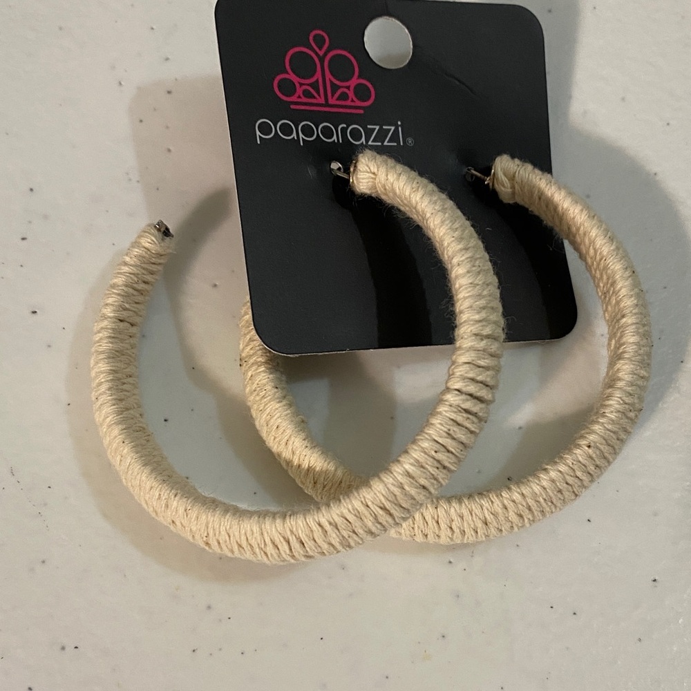 Paparazzi Beige Wrapped Hoop Earrings
